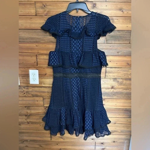 Jay Godfrey Ruffle Lace Dress black and dark blue size 10 excellent condtion - Picture 8 of 14
